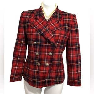 Vintage Norton Naughton Hourglass Blazer Red Plaid Tweed Blazer Size 8P